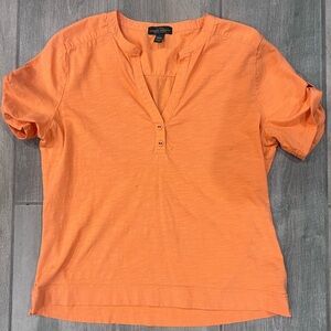 Women’s Lauren Jeans Co Orange 100% Cotton Top Button Short Sleeve Top In Size L